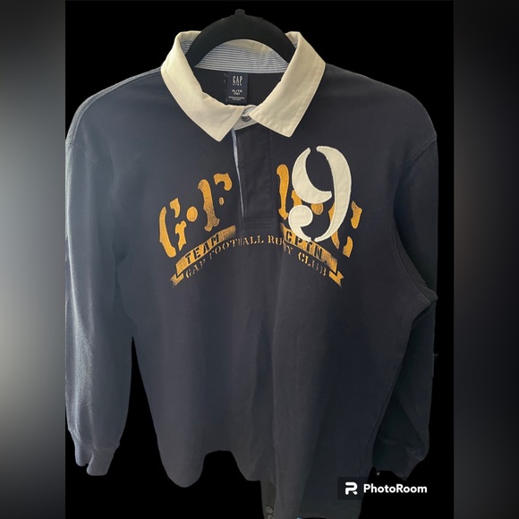 Navy blue 100% cotton sweater with collar, size 12 youth, with prints & details - Picture 2 of 4